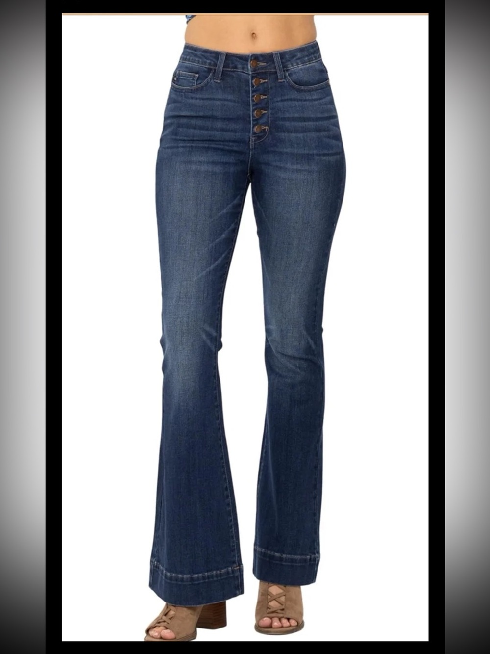 Judy Blue High-Rise 5 Button Fly Wide Leg Trouser Flare Jeans 88491 Size 11/30 - Picture 2 of 12